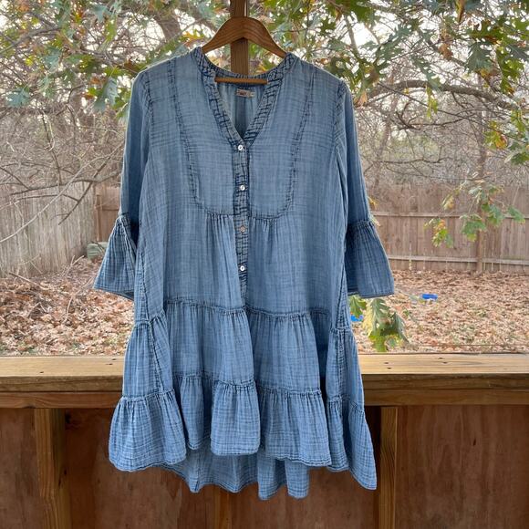 Faherty Dream Cotton Gauze Kasey Dress Indigo Wash Organic Cotton Size S - Picture 6 of 12